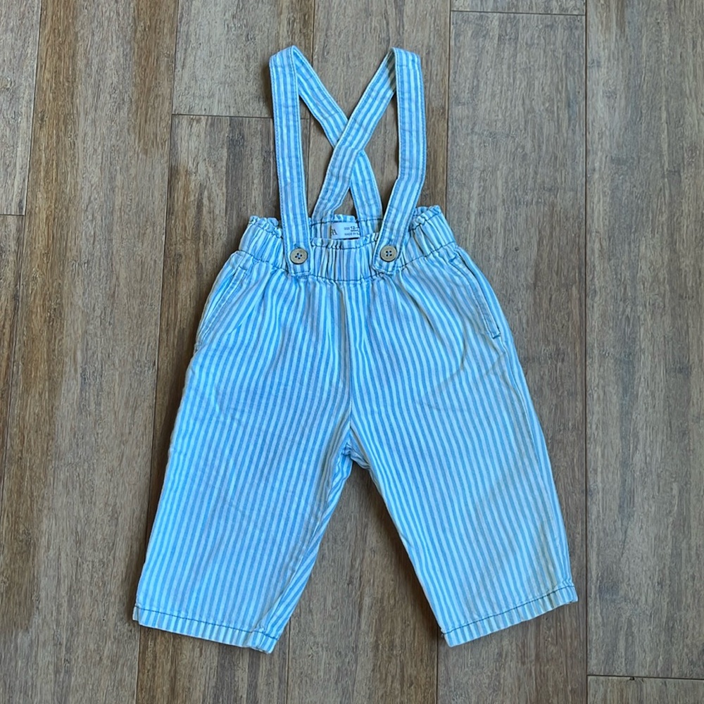 Zara 100% cotton suspender pants